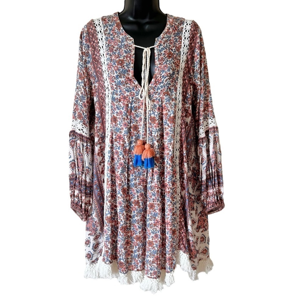 Raga Bohemian Crochet Long Sleeve Mini Dress